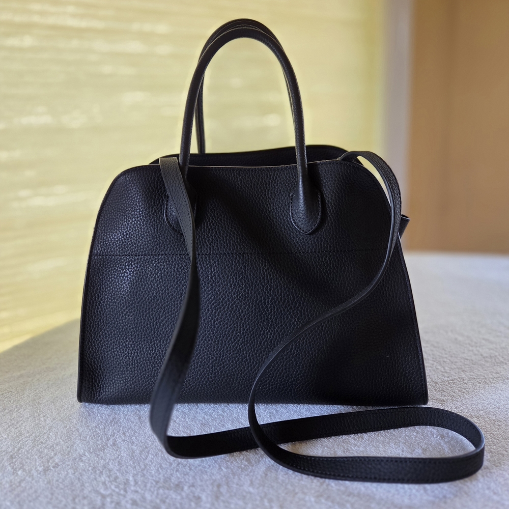 The Row Margaux 12 Soft Black Grained Leather Bag Silver Hardware